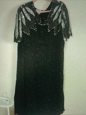 Cherish Black Midi Dress with Silver Sequin Accents